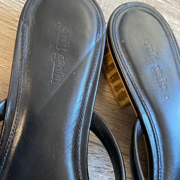 Cult Gaia Liz Black Leather Slide Sandals w Bamboo Inspired Block Heel Size 41 - Picture 11 of 12